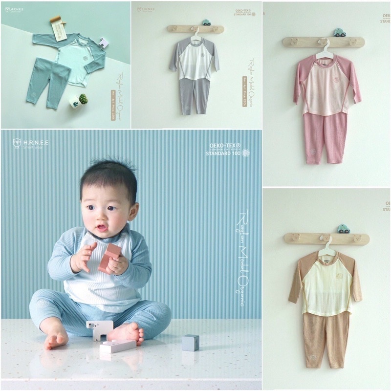Bộ dài tay raglan modal organic Hrnee