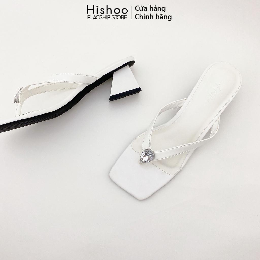 Guốc Cao Gót Nữ Đế Vuông Cao 4cm Thời Trang Hishoo Xỏ Ngón Quai Mảnh Đính Đá Cao Cấp S094