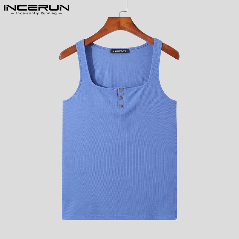 Áo ba lỗ nam INCERUN không tay phối nút màu trơn thường ngày mùa hè có 2 màu