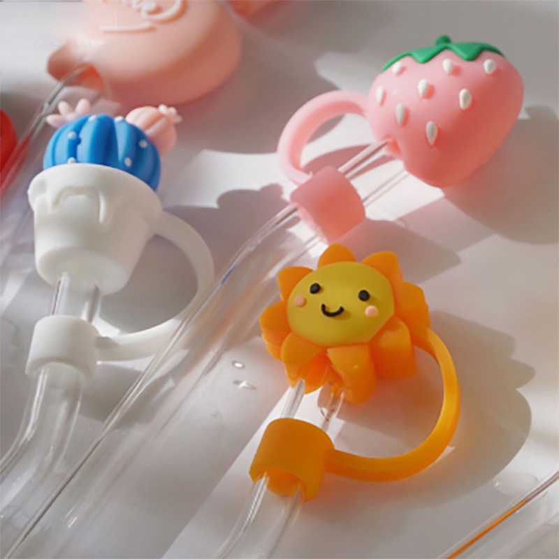 Hoạt Hình Dễ Thương Ống Hút Silicone Cắm Resuable Chống Nắp Đậy Ống Hút Kính Ống Hút Inox Ống Hút