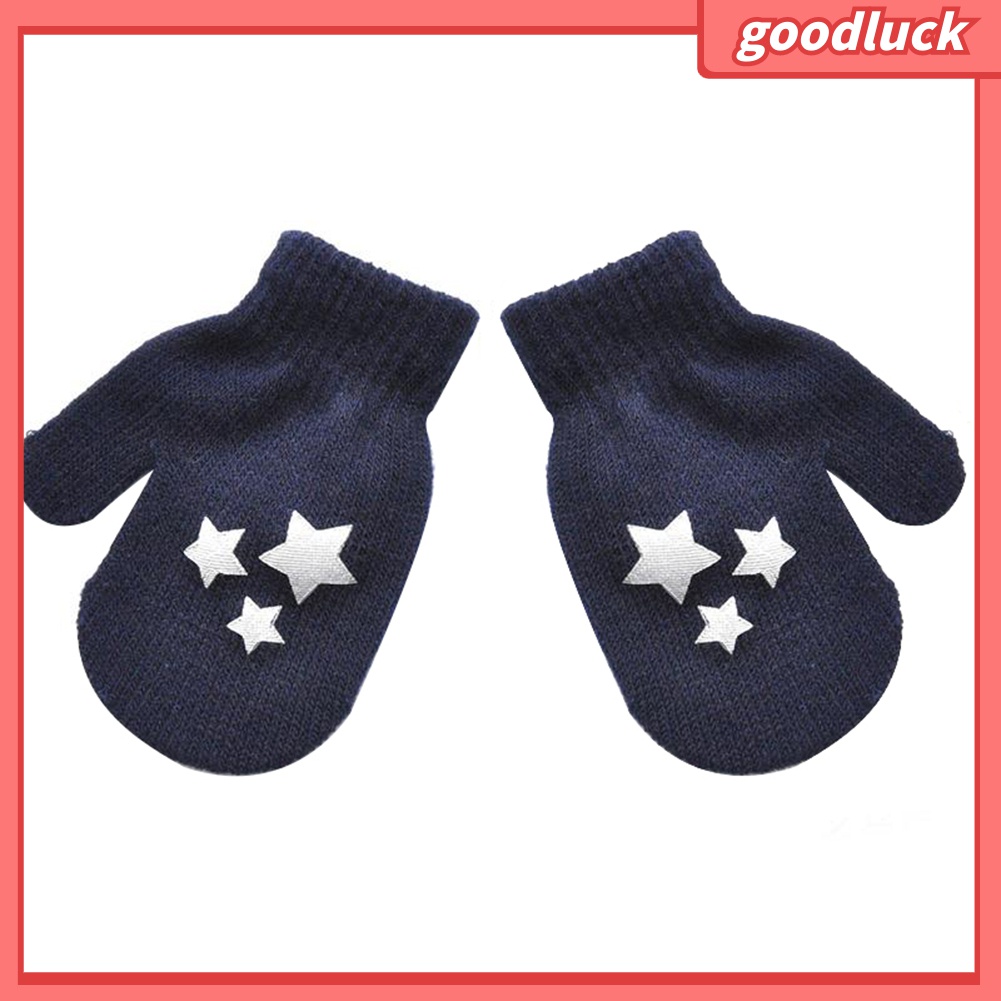 1 Đôi Găng Tay Dệt Kim Chống Trầy Xước In Hình Trái Tim / Ngôi Sao Thời Trang Mùa Đông Cho Bé