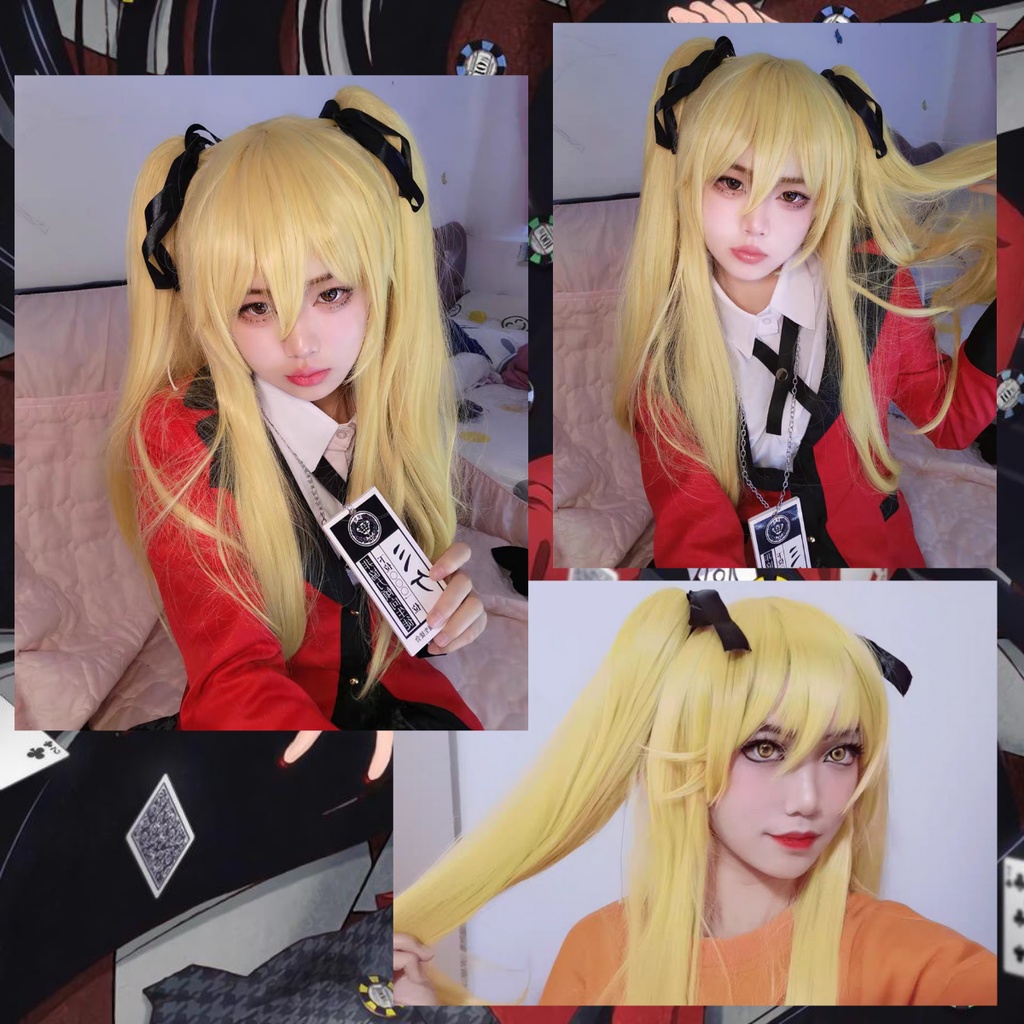 Wig/tóc giả vàng 2 búi cosplay Saotome Mary Kakegurui học viện cờ bạc đỏ đen