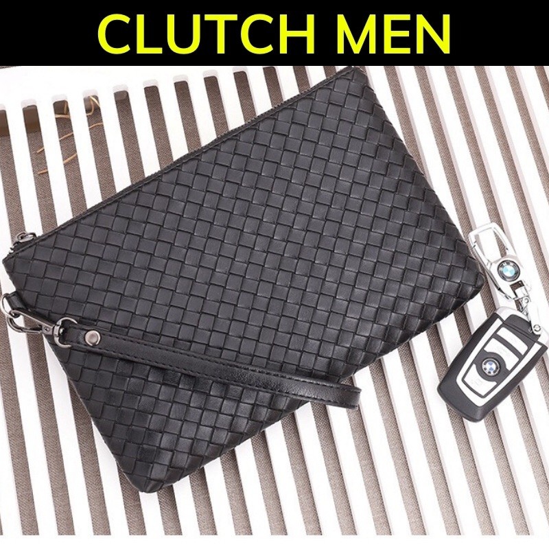 Ví cầm tay Nam 2021 -BH 24 tháng- ví da nam đan tay thủ công- clutch nam màu đen