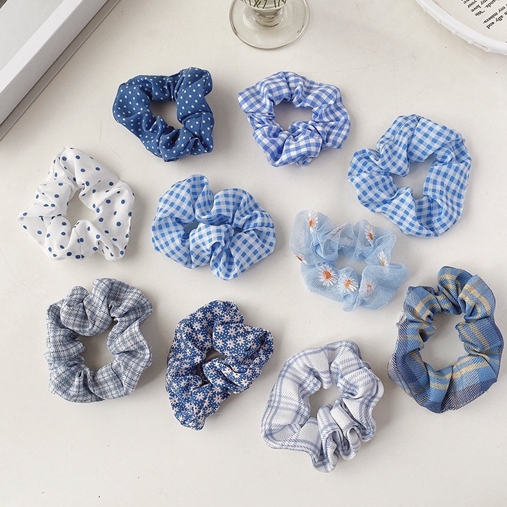 Dây Buộc Tóc Scrunchies Màu Xanh Dương Nhiều Mẫu Dễ Thương Có Thể Dùng Làm Vòng Tay  – Hadichi