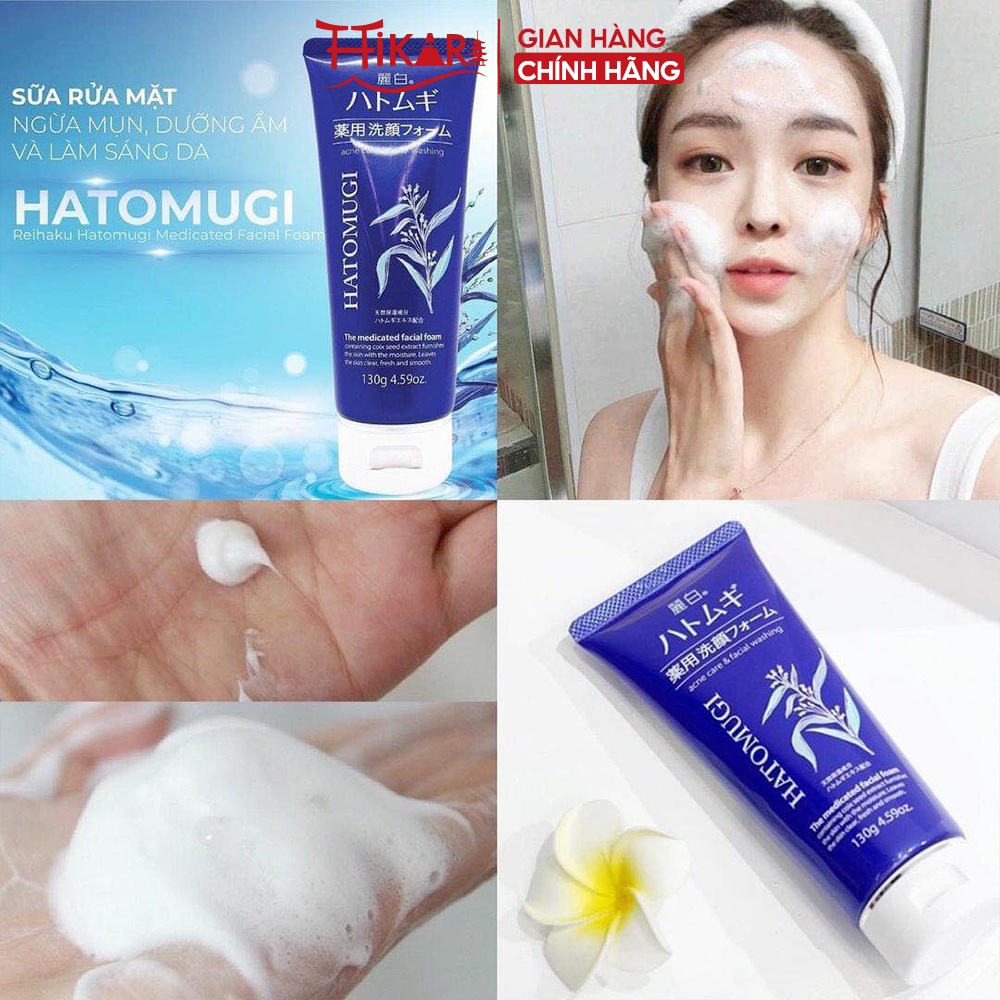 Sữa rửa mặt ngừa mụn Reihaku Hatomugi The Medicated Facial Foam dưỡng ẩm sáng da 130g