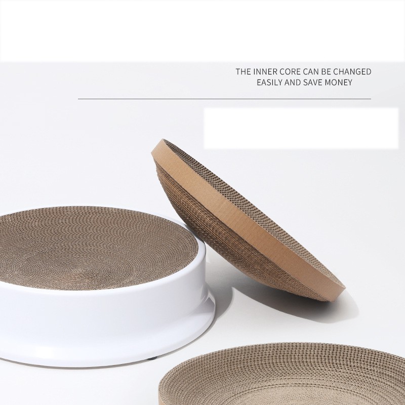 Bàn cào móng cho mèo vỏ nhựa hình tròn có thể tháo và thay lõi carton D 39.5x10cm