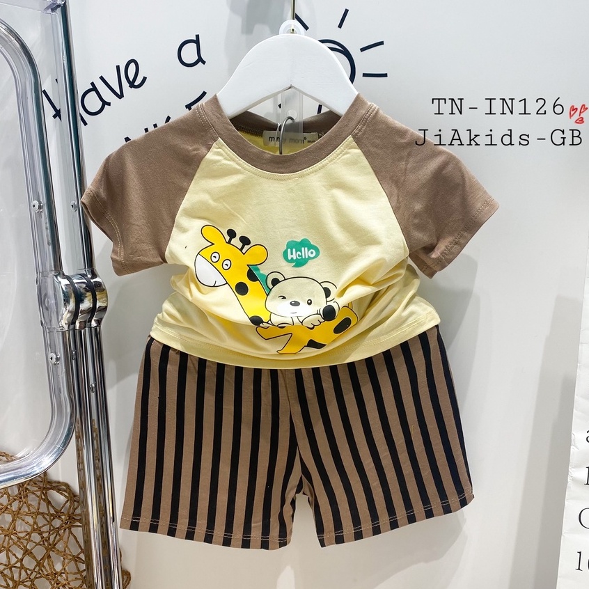 [Bé 8-27kg] Bộ Cộc Tay Minky Mom Vải Thun Lạnh Thiết Kế Raglan In Hình Động Vật Cho Bé Trai, Bé Gái Từ 0-6 Tuổi-TN-IN126