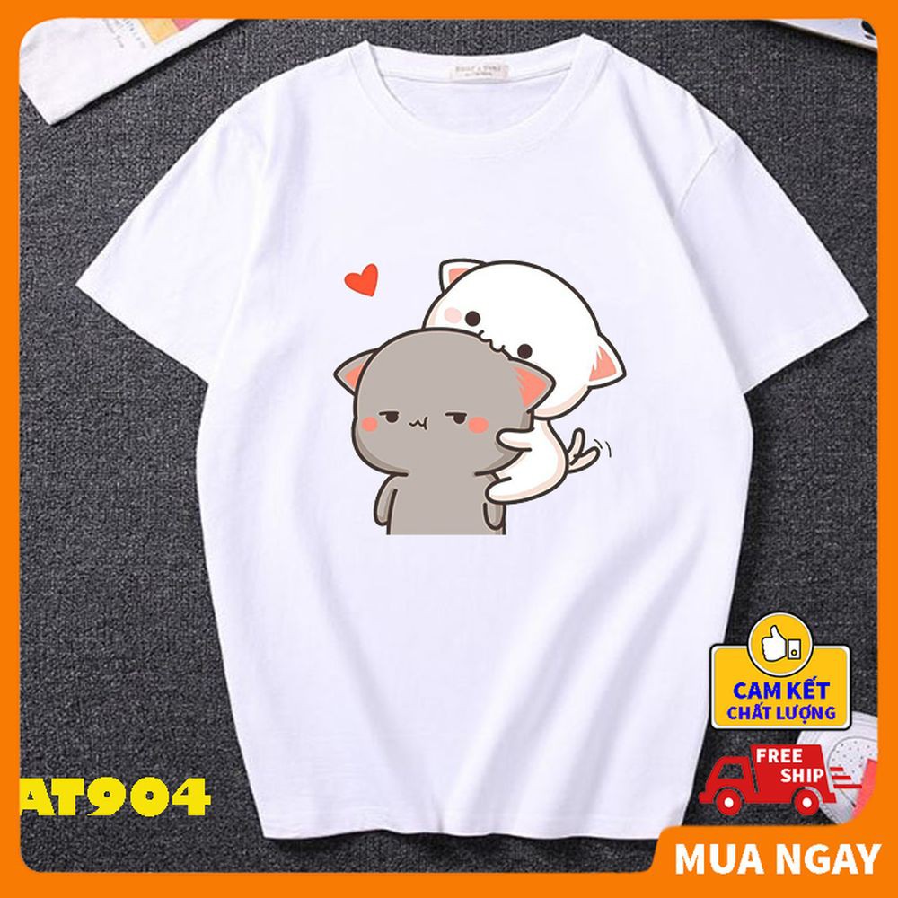 Áo thun nam nữ BIBINO chất liệu thun co giãn dáng unisex, áo form rộng,áo đôi in hình Đôi mèo cute lạc lối AT904A