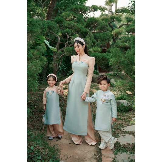 🥰 Sets Áo dài gia đinh cách tân tết cao cấp nổi bất hàng đính kết thiết kế giá sỉ