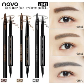 2 in 1 Waterproof Quick Drying Liquid Eyeliner Eyebrow Pen Tools dark brown