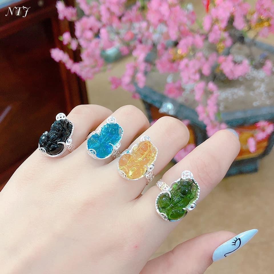Nhẫn nữ bạc thật thân kim tiền gắn đá tỳ hưu đủ màu theo mệnh - Kho sỉ bạc Nhất Linh