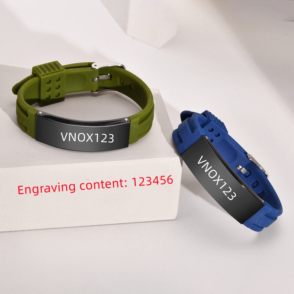 Vòng tay VNOX bằng silicone thép không gỉ khắc tên cho nam