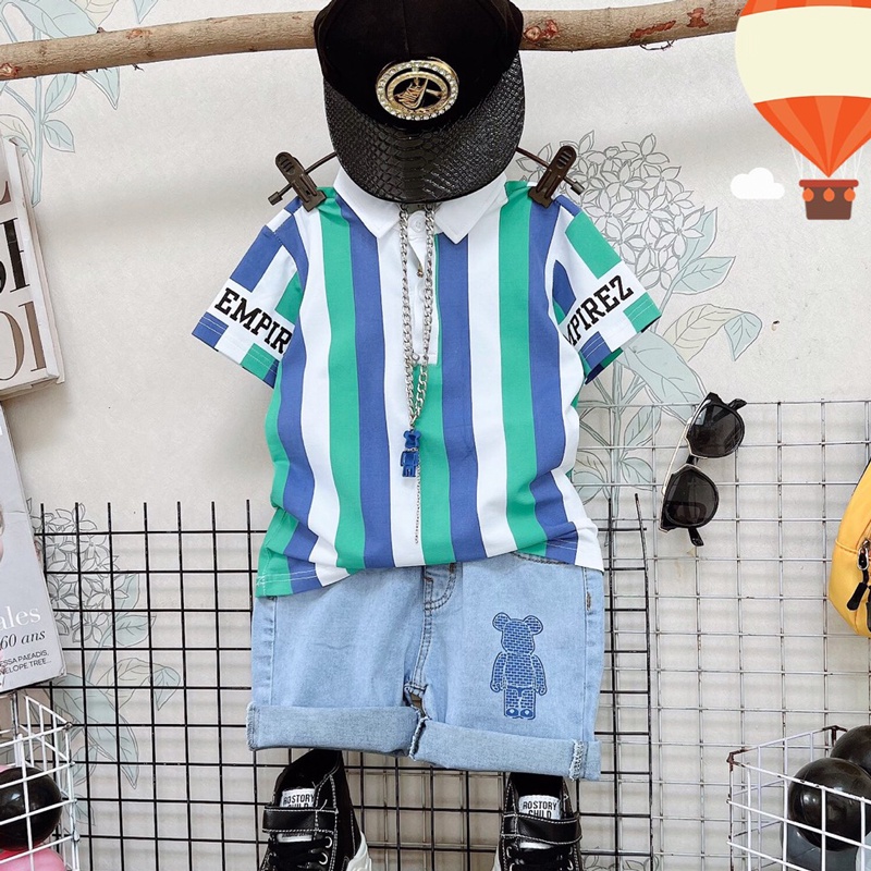 Đồ bộ bé trai, bộ jean cổ trụ sành điệu cho bé trai từ 10 đến 60kg