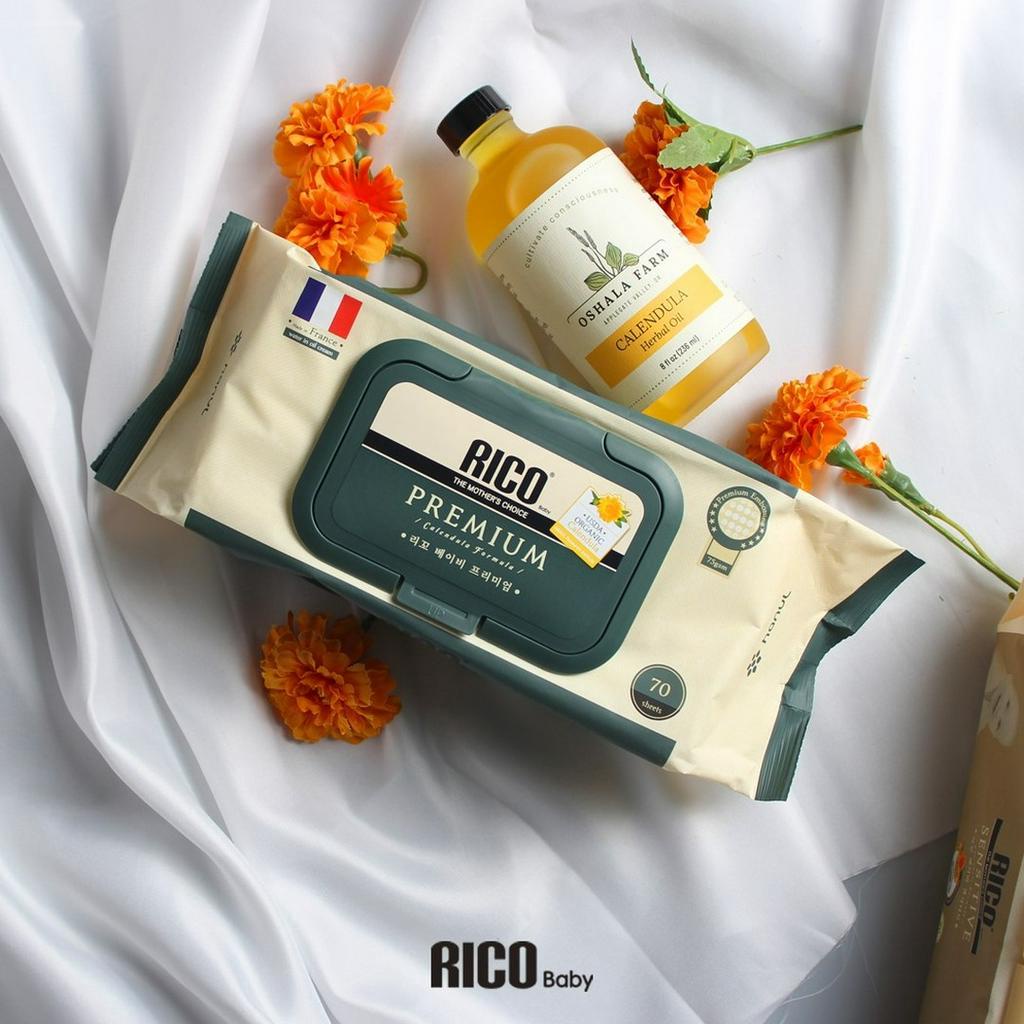 6 Gói Khăn Giấy ướt RICO PRMIUM - 1 gói 70 tờ, khổ giấy to, dày, dập ô siêu xịn xò - hàng chính hãng NK Hàn Quốc