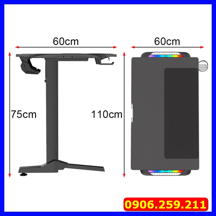 Bàn Chơi Game Cao Cấp Có Đèn LED , Bàn Làm Việc Cao Cấp Chân Thép Tĩnh Điện Cao Cấp