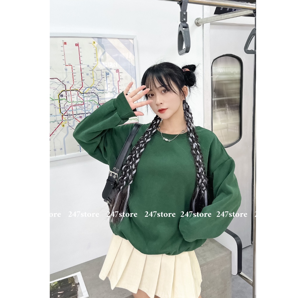 Áo sweater nỉ bông trơn dáng rộng mã 876