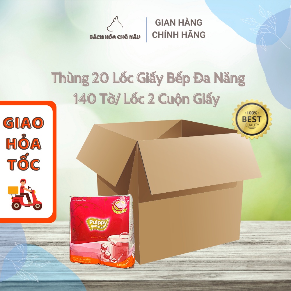 Thùng 20 Lốc 2 Cuộn Giấy Bếp Đa Năng Pulppy Supreme 104 Tờ Giấy 2 Lớp Cao Cấp dùng Thấm dầu, Lau chùi Vệ sinh Nhà, Bếp