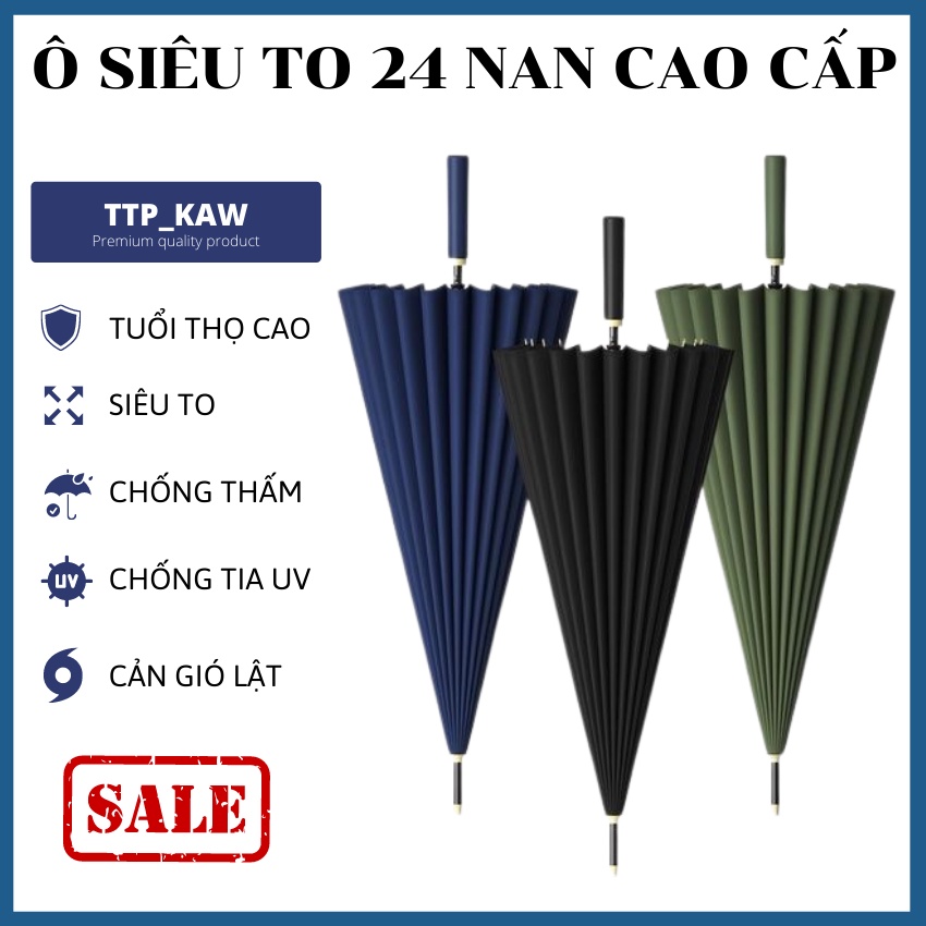 Dù đi mưa cao cấp, Ô du - Ô siêu to 24 nan che nắng mưa, chống lật, chống tia UV