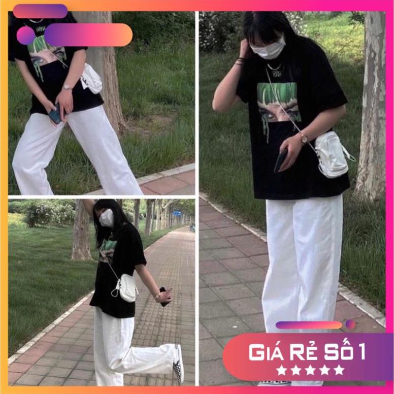 Bộ Thun  Billie Culottes Trắng Nữ [FREESHIP]  Set Áo Phông Tay Lỡ Kèm Quần Suông Ống Rộng In Hình Tóc Xanh Ulzzang