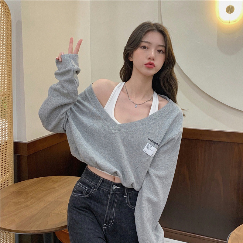 SUXI Áo Len Dài Tay Cổ Chữ V Phong Cách Hàn Quốc Hợp Thời Trang Cho Nữ
