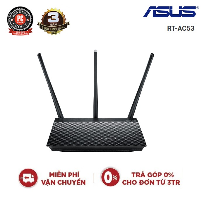 Bộ phát wifi Asus RT-AC53 Chuẩn AC750, 2 băng tần, cổng Gigabit- Chính Hãng