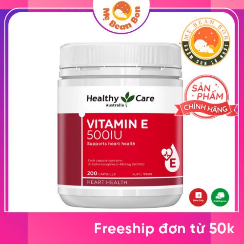 Viên uống Healthy Care Vitamin E 500IU, 200 viên hỗ trợ tái tạo, làm đẹp da và tóc hỗ trợ sức khỏe tim mạch của úc
