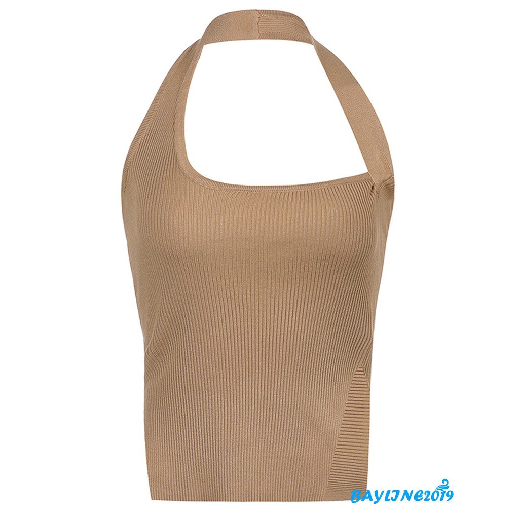 Áo ba lỗ dệt kim không tay màu sắc đơn giản cho nữ