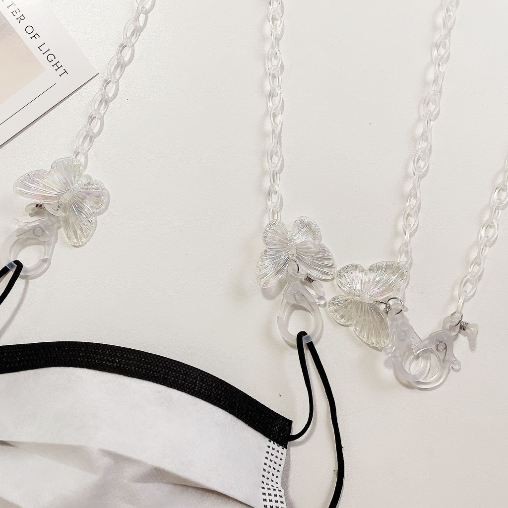 Dây Xích acrylic Trong Suốt Treo Kính Mát Hình Mặt Nạ Cánh Bướm Phong Cách retro