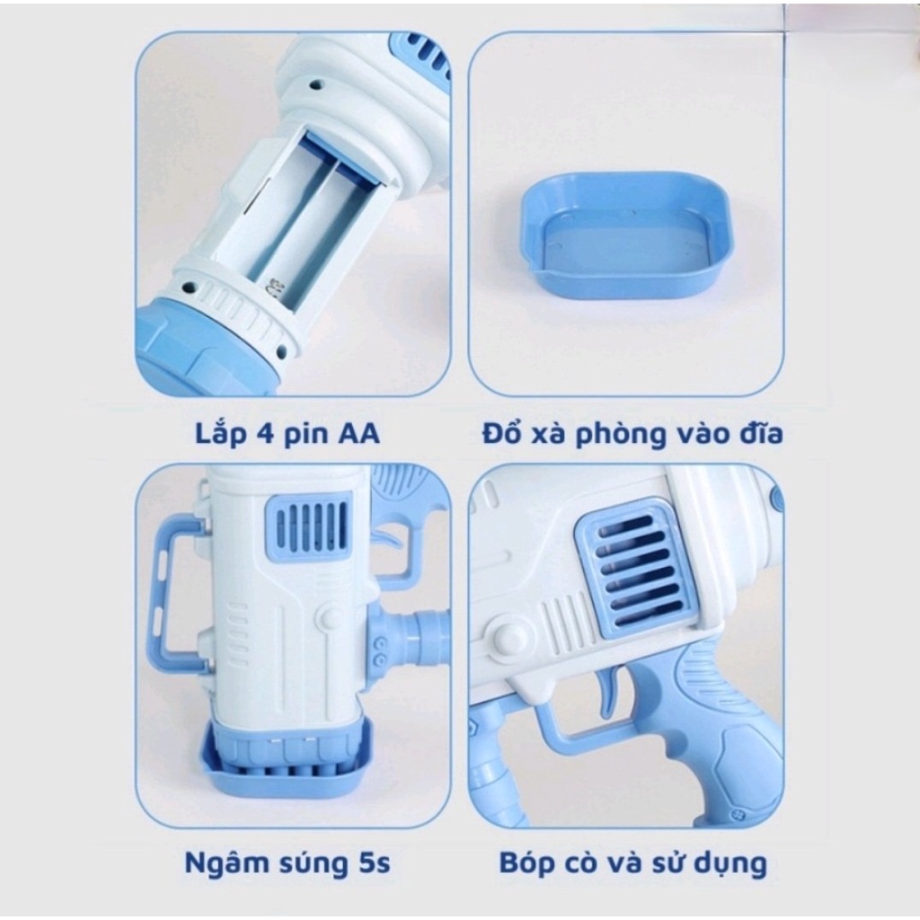 [ Tặng 4 Pin ] Súng bắn bong bóng xà phòng ,súng phun bong bóng 32 nòng nhiều màu an toàn cho bé