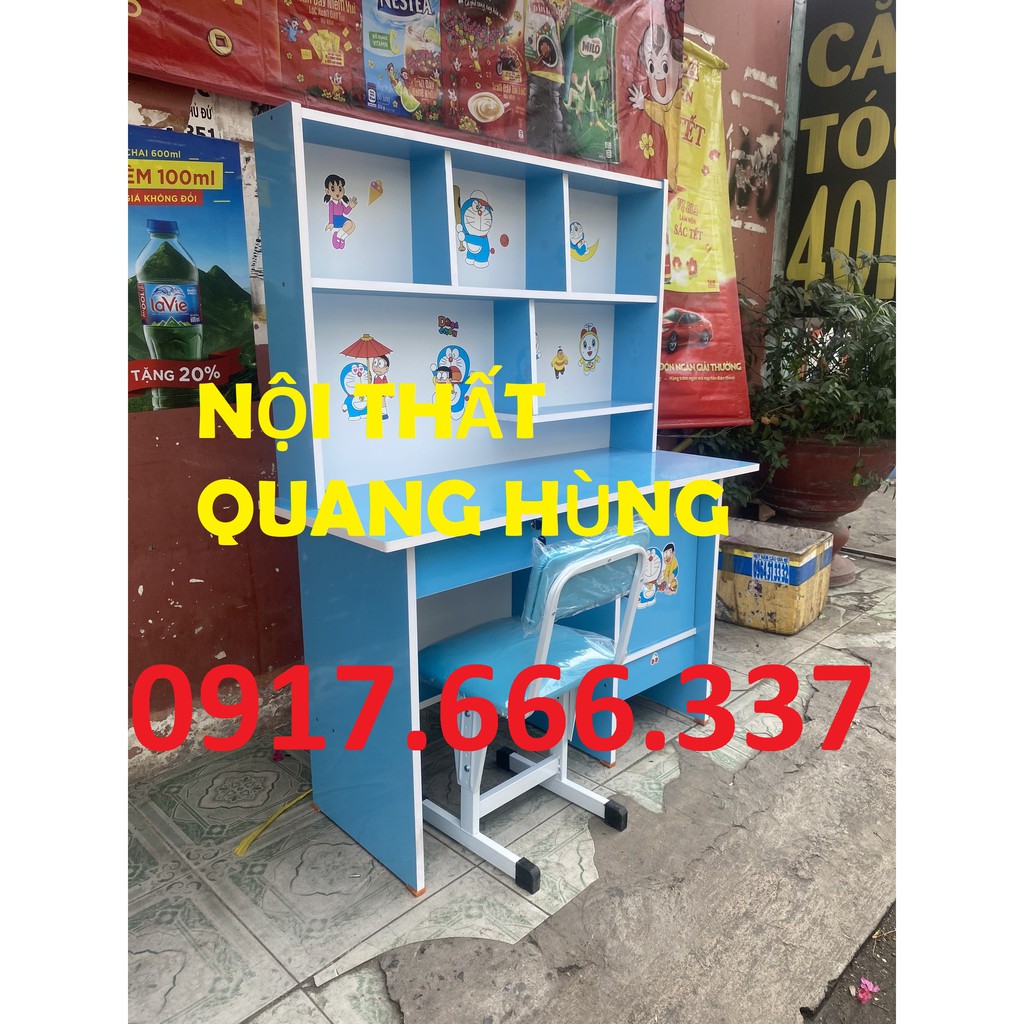 Bộ bàn ghế học sinh màu xanh dương ngang 1m tặng kèm hình dán doraemon - free ship | BigBuy360 - bigbuy360.vn