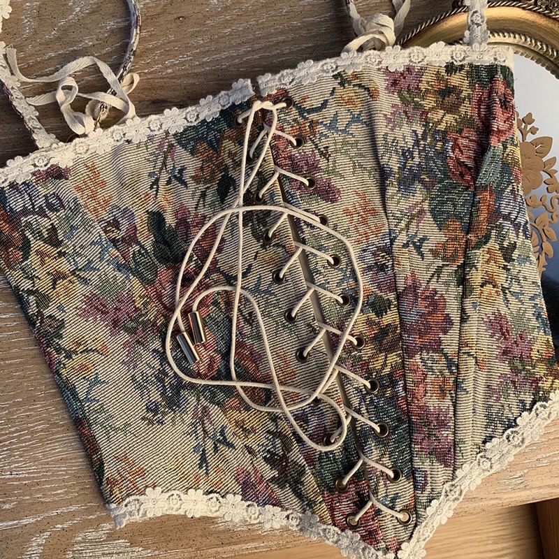 Áo hai dây corset phong cách Pháp + váy dài tay