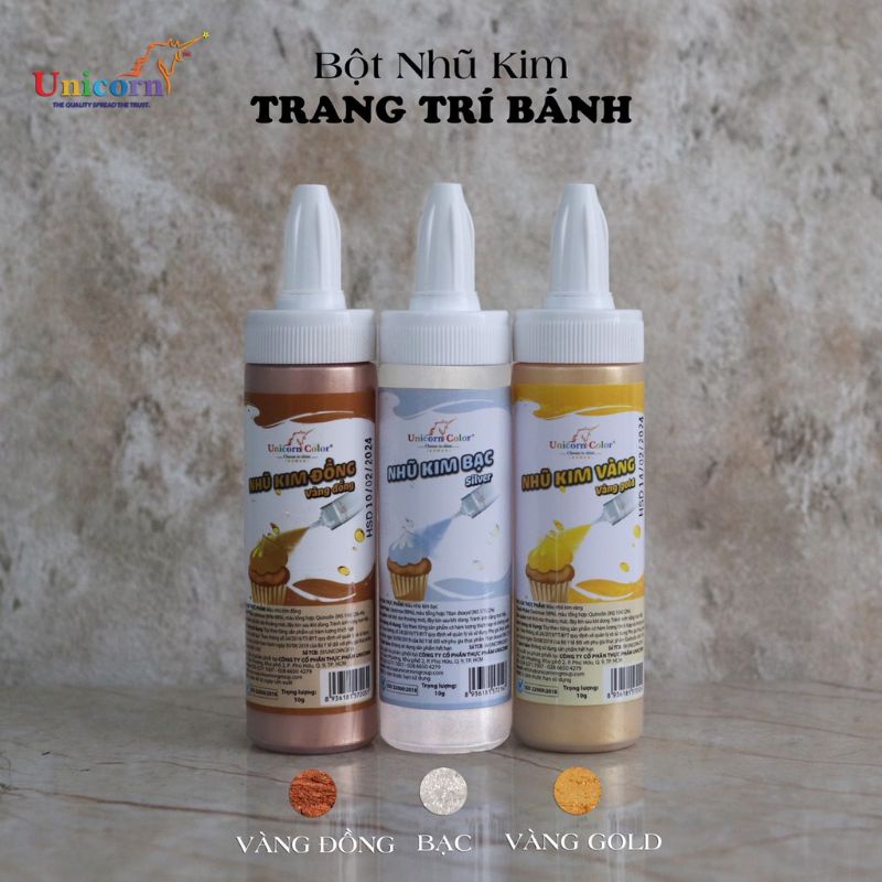 Màu nhũ vàng kim, bột phun làm bánh thực phẩm