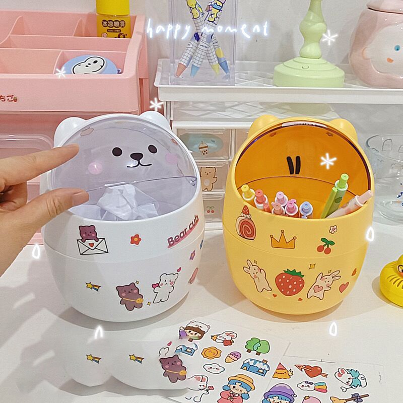 Thùng Rác mini Hình Gấu Mèo Để Bàn Đa Năng Tiện Dụng