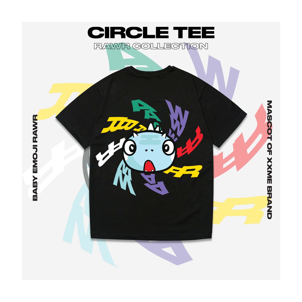 Áo thun khủng long RAWR Circle màu đen XXME
