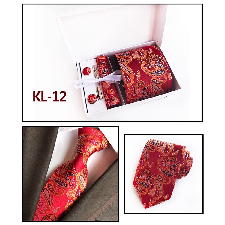 Bộ Kẹp Cà Vạt / Cà Vạt / Khăn Choàng Màu Đỏ 24h Sang Trọng Thích Hợp Làm Quà Tặng Cho Chú Rể
