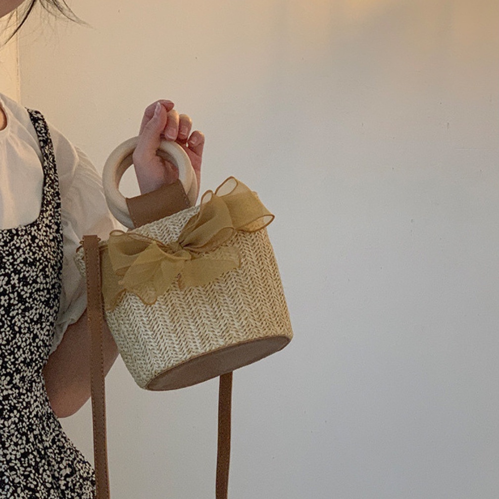 Túi Đeo Chéo Đan Cói Phối Ren Tay Cầm Thời Trang Đi Biển Mùa Hè Cho Nữ La.orie - La019