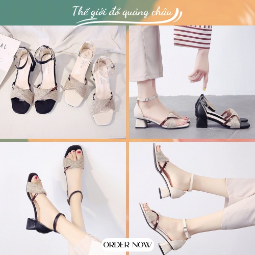 XẢ KHO Giày Cao Gót Đế Vuông Cao 5cm Dây Quai Cài ! Hàng Quảng Châu CAO CẤP (1918)