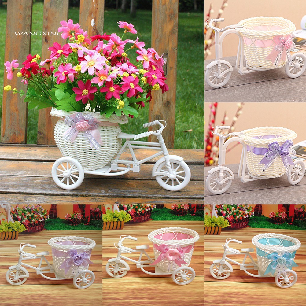 Giỏ hoa hình xe đạp thiết kế đan cói sáng tạo dùng trang trí