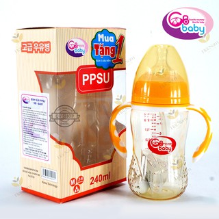 Bình sữa nhựa PPSU GB-Baby 240ml Hàn Quốc có tay cầm - Tặng 1 núm ti siêu mềm