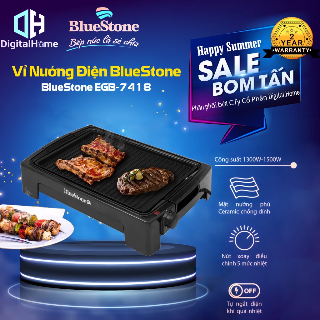 Vỉ Nướng  BlueStone EGB 7418, Công Suất 1500W,Bảo Hành Chính Hãng 2 Năm
