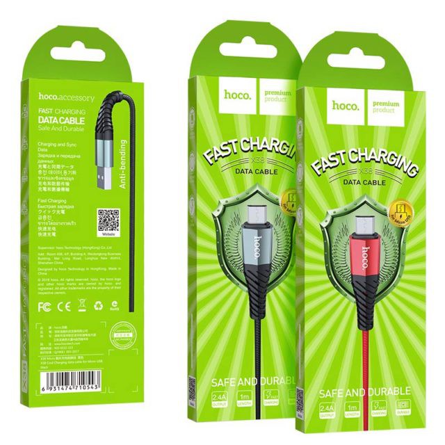 Cáp sạc nhanh 2.4a bọc dù chống gập hoco x38 1m