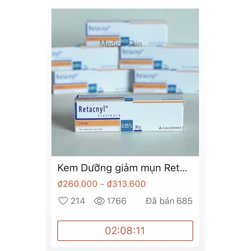 Kem dưỡng giảm mụn Retacnyl 0,05-0,025% - 30g