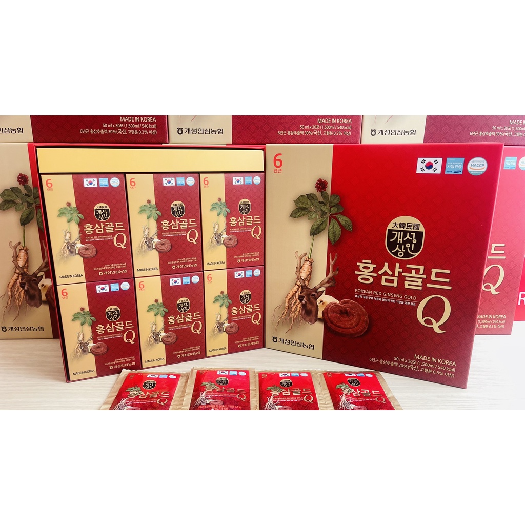 Nước Hồng Sâm Nhung Hươu Linh Chi Q Gold Hàn Quốc Hộp 30 gói x 50 ml