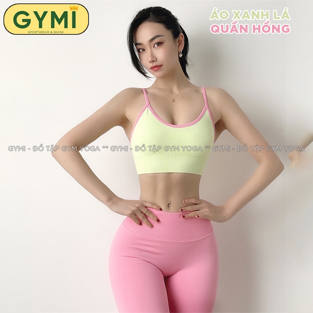 Set bộ đồ tập gym yoga nữ GYMI SET24 gồm áo bra 2 dây và quần legging chất dệt co giãn cao cấp