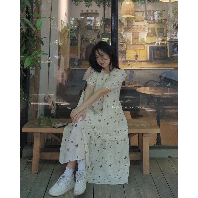 Váy babydoll hoa dáng dài, váy hoa dài qua gối basic ulzzang Bazic one | BigBuy360 - bigbuy360.vn