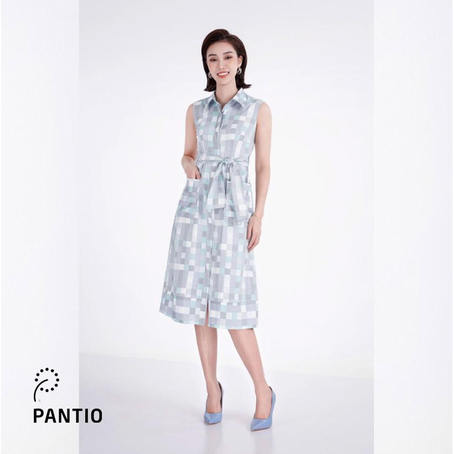 FDC33208 - Đầm công sở họa tiết chất liệu linen cổ đức đai eo - PANTIO