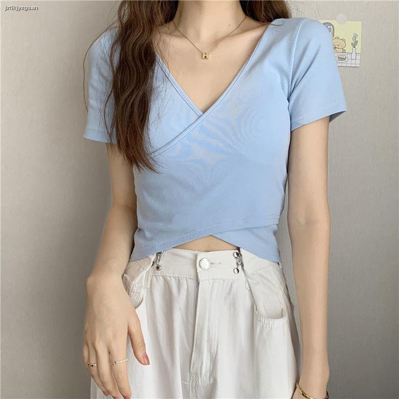 ▩❀Pure color summer new design crossover wild slim slimming strapless short-sleeved T-shirt women Korean short top women