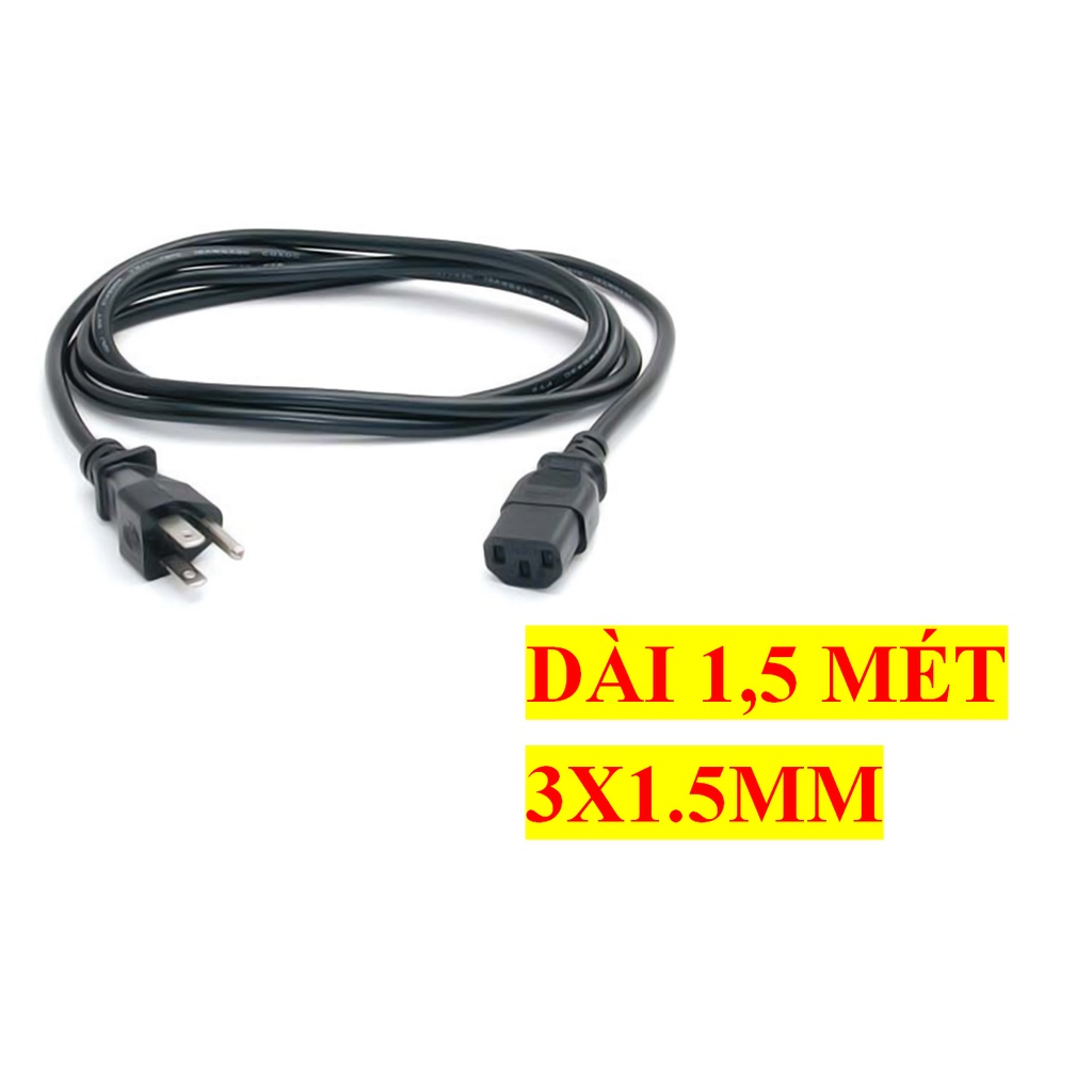 Dây nguồn 3 chân có tiếp địa chuẩn châu âu đầu cắm C13 60227  lõi 3×1.5mm² dài 1,5m