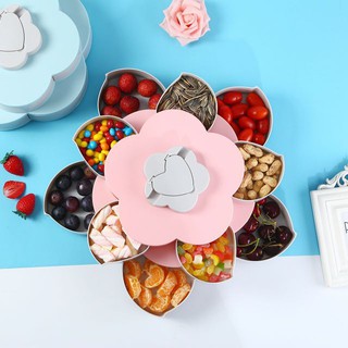 Khay Đựng Bánh Kẹo,Khay Mứt Tết 2 Tầng, Xoay Nở Hoa 10 Cánh Siêu Đẹp Cho Ngày Tết