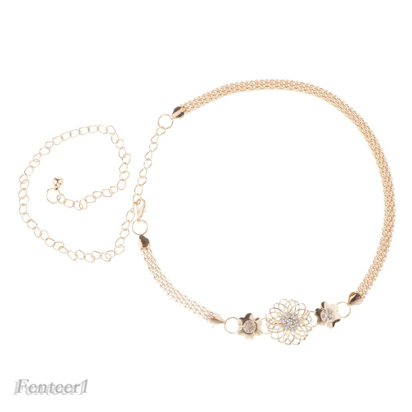 Dây nịt kim loại hình hoa đính đá có thể điều chỉnh kích cỡ